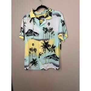 Original Use Men’s White Blue Shirt XXL Palm tree collared button up Rayon